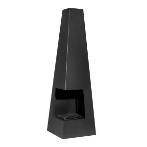 45x150cm Black Steel Chiminea Wood Burner - Stylish Outdoor Fire Pit Heater