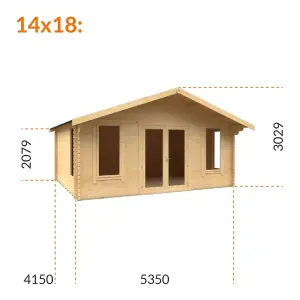 14ft x 18ft (4150mm x 5350mm) Horsforth "The New England" 44mm Log Cabin With 4 Windows