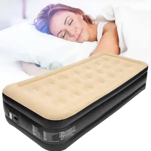 Trendi Inflatable HIGH Pillow Raised Single Flocked AIR Bed Mattress AIRBED with Built in Electric Pump