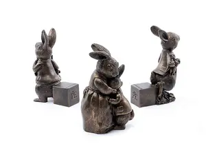 Beatrix Potter Bronze Peter Rabbit Plant Pot Feet - Set of 3 - Peter Eating Carrots, Running and Hugging - L6.5 x W8 x H11 cm