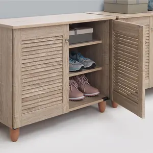 Modern Shoe Storage Cabinet 2 Doors Footwear Stand Rack Unit Cupboard Sonoma Oak