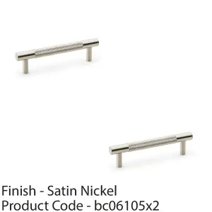 2 PACK - Knurled T Bar Door Pull Handle - Satin Nickel - 96mm Centres Premium Drawer