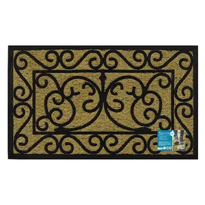 JVL Woven Coir Tuffscrape Doormat, 45x75cm, Scroll