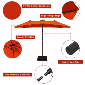 Costway 460x270cm Solar LED Patio Double-Sided Umbrella w/Base & Crank Camping