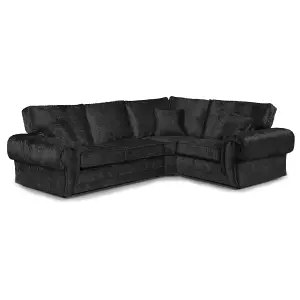 Chelsea Black Crushed Velvet Large 4 Seater Corner Sofa 2 Corner 1 Rolled Arms