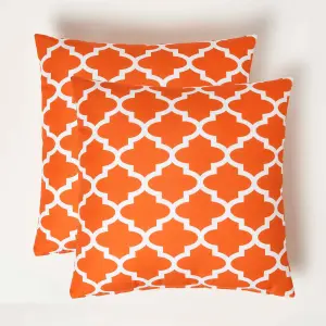 Homescapes Orange Geometric Outdoor Cushion 45 x 45 cm, Set of 2