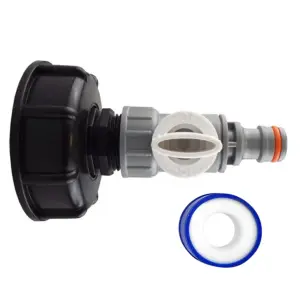 IBC 2 Inch S60X6 Cap with 3/4 Inch BSP Click Lock Valve WL and PTFE Tape Leak Proof Durable Kit