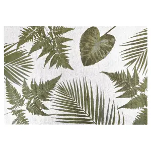 Cotton Area Rug Leaves Motif 140 x 200 cm Green BARZAH