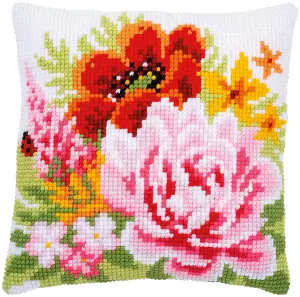 CUSHION C/FUL FLOWERS - Cross Stitch Kit: Cushion: Colourful Flowers - Vervaco