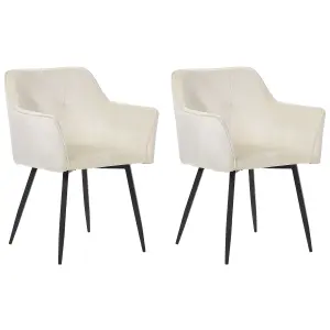 Set of 2 Dining Chairs JASMIN Velvet Cream