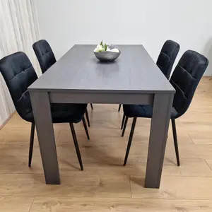 Dining Table and 4 Chairs  Black Dark Grey 4 Black Velvet Chairs Wood Dining Set Furniture