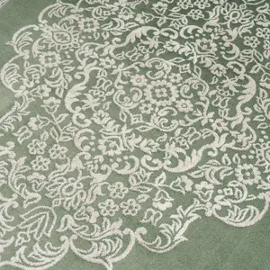 Green Cream Bordered Traditional Distressed Runner Rug 60x240cm