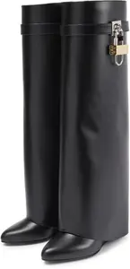 Givenchy, Shark Lock Leather Knee-High Boots, Women, Black, UK 3.5, Boots