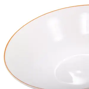 Set of 4 White Ceramic Dinner Bowls with Elegant Orange Rim - Durable & Stylish