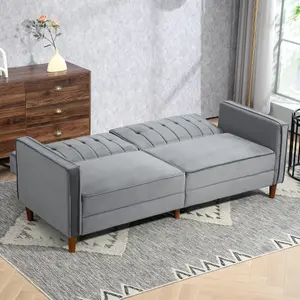 HOMCOM Convertible Sofa Futon Velvet-Touch Tufted Couch Sofa Bed Dark Grey