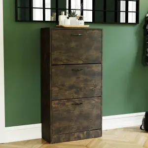 Vida Designs 3 Drawer Shoe Cabinet, Dark Wood