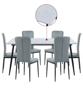 Hallowood Furniture Cullompton Large Rectangular Dining Table (1.6m) with 6 Grey Faux Leather Chairs