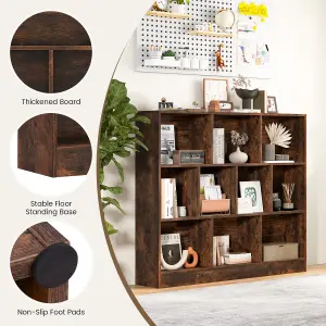 COSTWAY 10-Cube Bookshelf 3-Tier Wood Display Shelf 120cm Storage Organizer