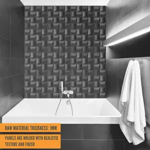 3D Wall Panels Adhesive Included - 6 Sheets Cover 16.15ft²(1.5m²) Interior Cladding Panels - Square Grid Lattice Design Matte Grey