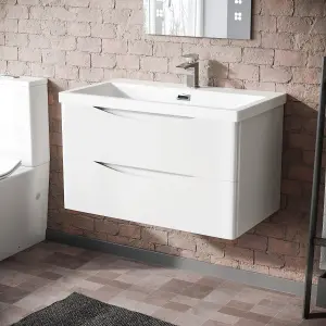 Nes Home Modern 800mm White Wall Hung Basin Sink Vanity with Storage Drawers