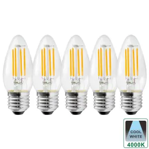 Harper Living 5 Watts E27 LED Bulb Clear Candle Cool White Dimmable, Pack of 5