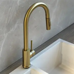 Liquida CT455BR Single Lever Pull Out Mono Mixer Brushed Brass Kitchen Mixer Tap