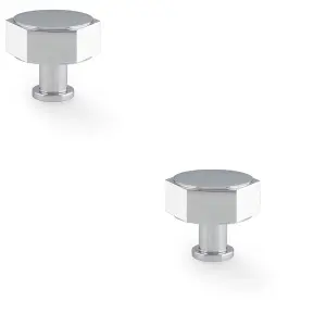 2 PACK - Industrial Hex Cabinet Door Knob - 40mm Polished Chrome Cupboard Pull Handle