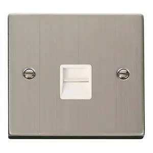 Stainless Steel Master Telephone Single Socket - White Trim - SE Home