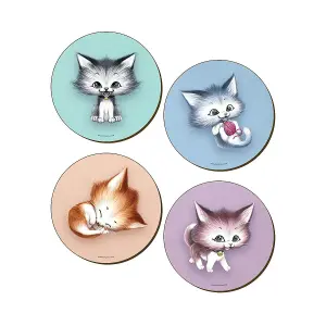 Grindstore Kitsch Kittens Coaster Set (Pack Of 4) Multicoloured (One Size)