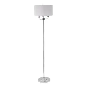 First Choice Lighting 3 Light Chrome Floor Standard Light with Grey Fabric Shade