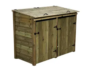 Wheelie bin store - Premium Tongue And Groove (Double, With Recycling Shelf, Light Green (Natural)