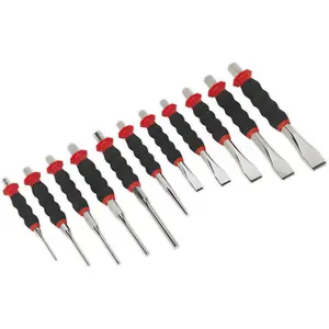 11 Piece Professional Punch and Chisel Set with Foam Grip - Durable and Versatile Tools