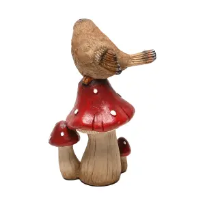 Country Living Bird Standing on Mushrooms Ornament