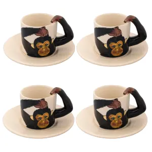 Coffee Tea Cups and Saucers Set of 4 Monkey Mug by Laeto House & Home - INCLUDING FREE DELIVERY