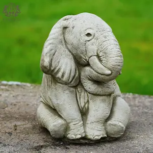 Elephant Trunk Down Stone Statue Outdoor British Made Garden Ornament