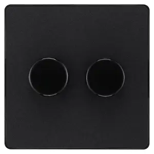 British General profile Double 2 way 200W Screwless Dimmer switch Matt Black