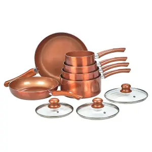 URBN-CHEF 6 PCS  Ceramic Copper Induction Cooking Pots Lid Saucepans Cookware Set