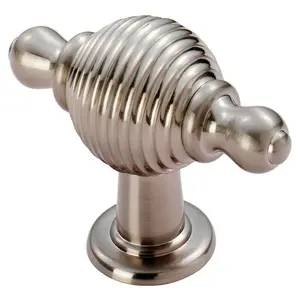 2x Reeded Beehive Style Cabinet Door Knob with Finials 26mm Dia Rose Nickel