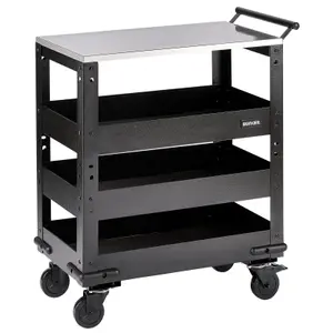 BUNKER Modular 3 Tier Trolley with Pull Handle and Stainless Steel Worktop, 714mm 11585