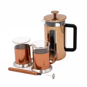 3pc Cafetière Gift Set with Copper Pisa 8-Cup Cafetière, Milk Frother and 2x Copper Coffee Mugs