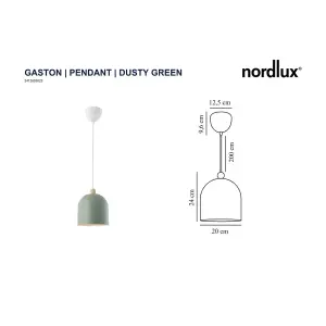 Nordlux Gaston Indoor Dining Living Kitchen Hallway Pendant In Dusty Green (Diam) 20cm