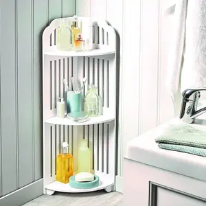 3 Tier Bathroom Corner Shelves - Freestanding Cleaning & Grooming Product Display Stand - Measures H80 x W21cm