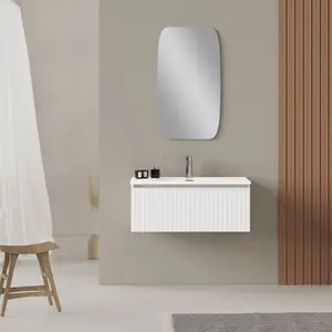 Banyetti Linea Matt White Ribbed Wall Hung Vanity Unit 800mm x 390mm