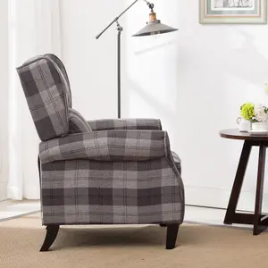 Eaton Wing Back Fireside Check Fabric Recliner Armchair Sofa Chair Reclining Cinema (Charcoal)