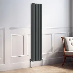 Right Radiators 1800x354mm Vertical Double Oval Column Designer Radiator Anthracite