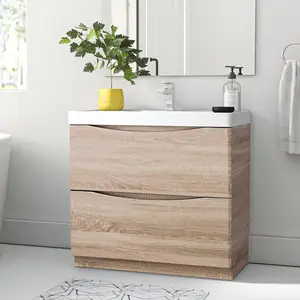 Stanhope 900mm Single Bathroom Vanity with Semi-Recessed Resin Basin Light Oak