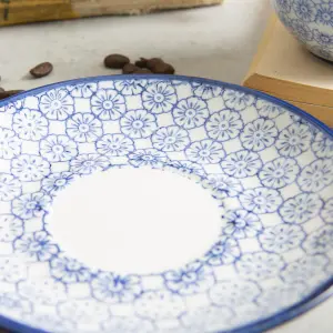 Nicola Spring - Hand-Printed Cappuccino Saucers - 14.5cm - Navy - Pack of 12