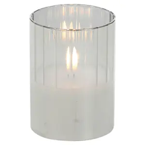 URBNLIVING 10cm Height LED Candle in Grey Pillar Glass Jar Realistic Flickering Table Decor Ornament