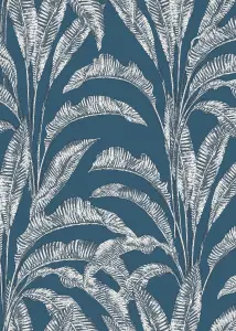 Muriva Blue Floral 3D effect Patterned Wallpaper