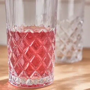 Set of 2 Vintage Luxury Style Diamond Cut Drinking Highball Tumbler Glasses